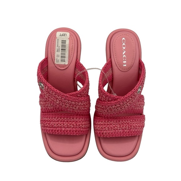 Coach Quintin Pink Crochet Slip On Heeled Sandals Women's Size 8.5 - Picture 2 of 11